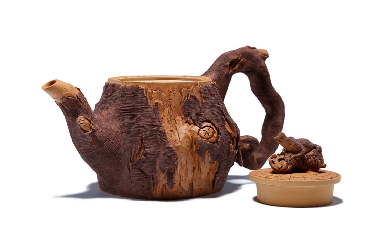 仿木外皮紫砂壺，創(chuàng)意木樁手工雕刻紫砂壺