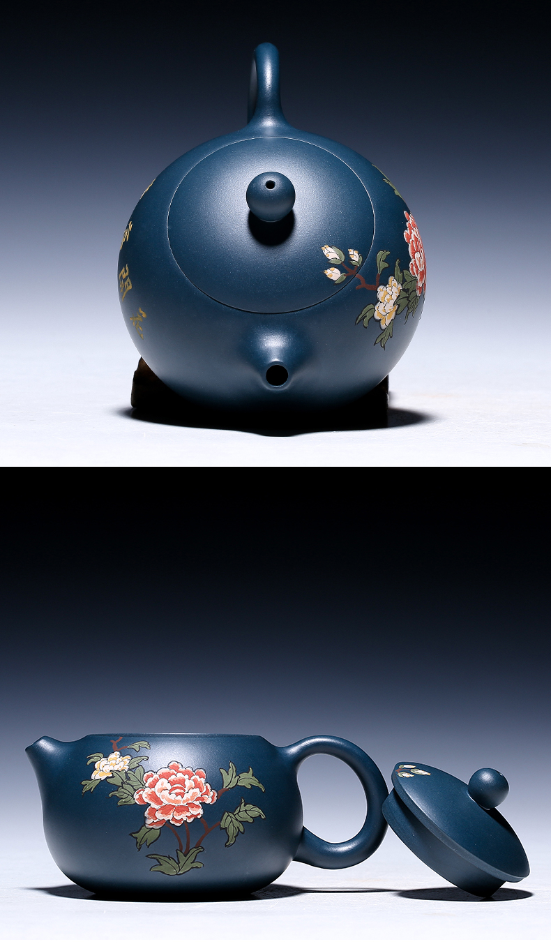 純手工紫砂壺，小巧琺瑯印花紫砂壺