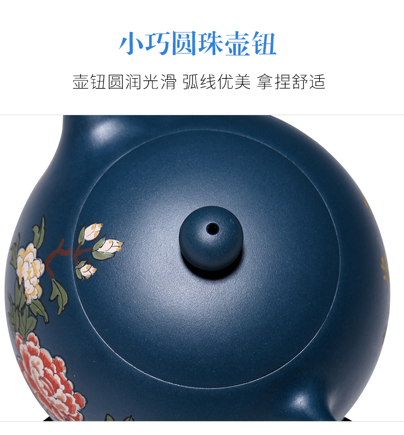 純手工紫砂壺，小巧琺瑯印花紫砂壺