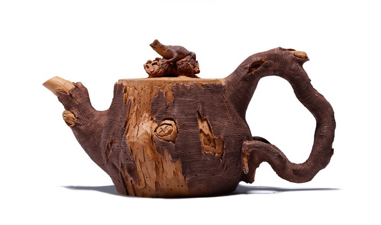 仿木外皮紫砂壺，創(chuàng)意木樁手工雕刻紫砂壺